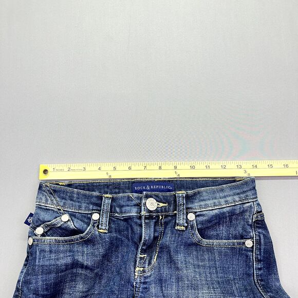Rock & Republic Jeans Berlin Womens Sz 2 Skinny Denim Logo Pocket Blue Dark Wash - Picture 7 of 13